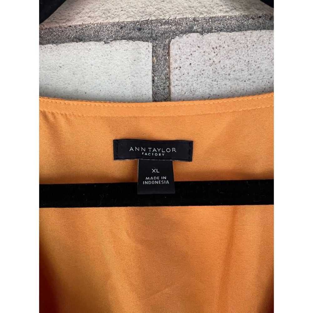 Ann Taylor Mustard Yellow Textured Midi Dress Size XL Short Puff Sleeve Henley - Picture 2 of 6